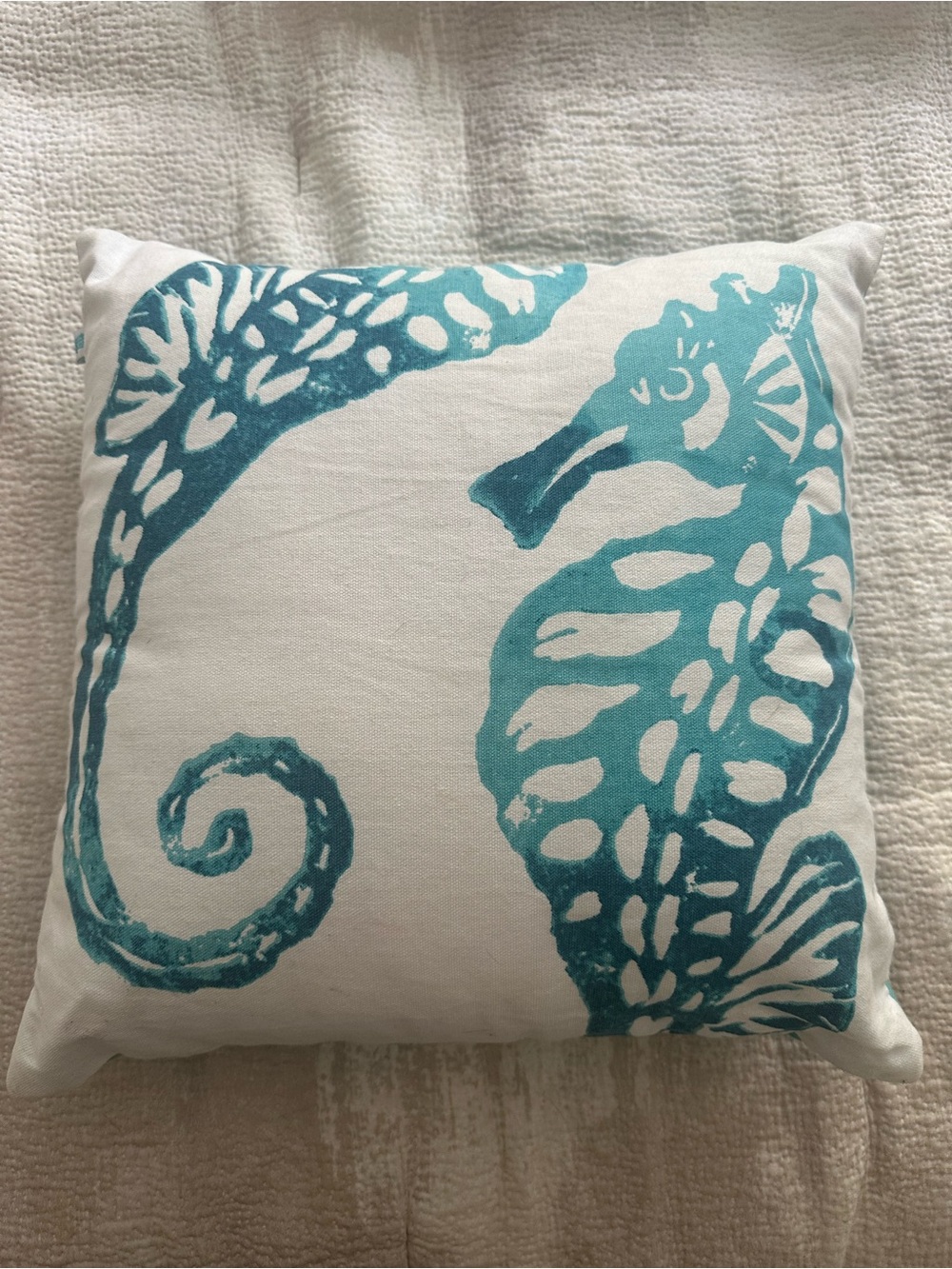 Coastal Seahorse Cotton Throw Pillow - Teal